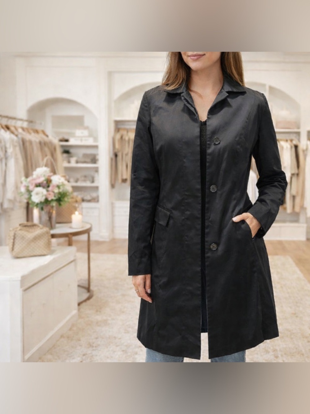 BCBG Black trench coat with button detail #trenchcoat #black #formal